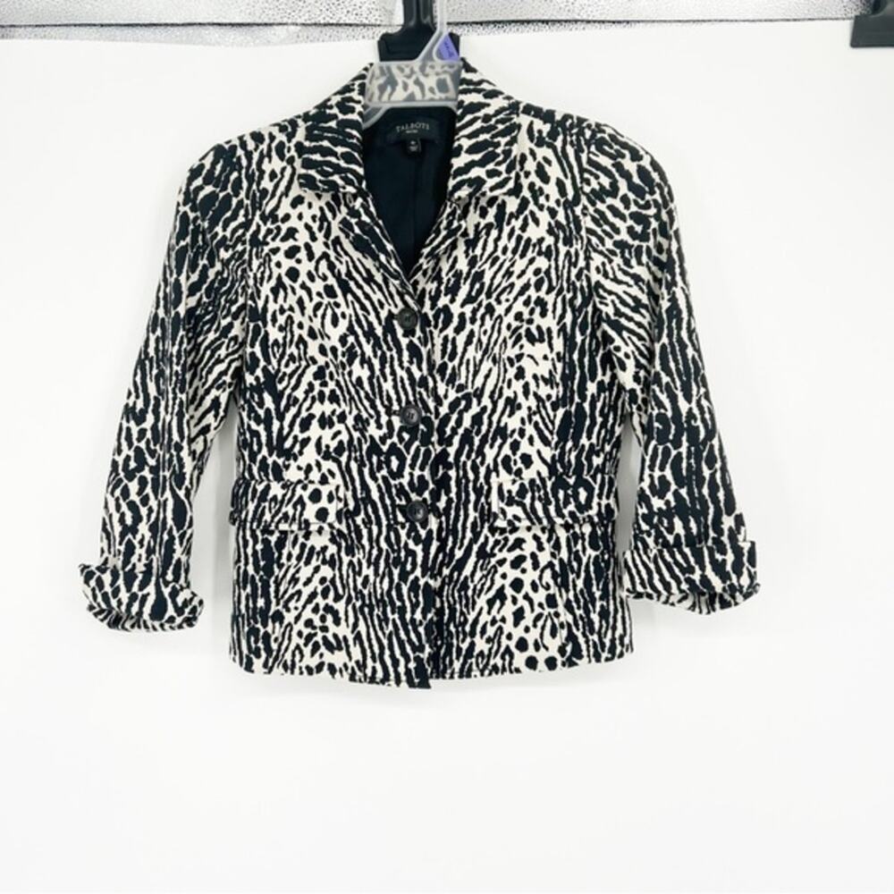 Talbots Black & Off White‎ Animal Print Cropped Blazer Size 4P